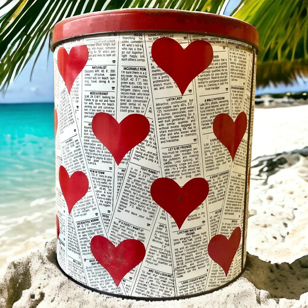 Vintage Metal Tin Can Hearts Looking For Love Ads Valentine's Day 11